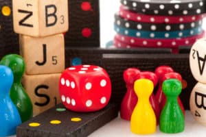 Board games, dice, letters, dominos, piece, chips